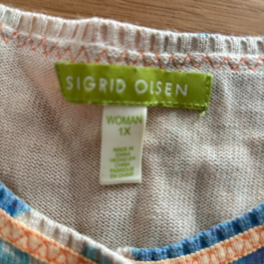 Sigrid Olsen Button Up Cardigan Sweater Women 1x Silk Blend Floral Quiet Luxury - Picture 4 of 10